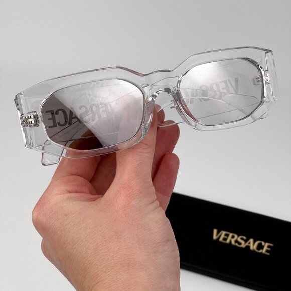 Versace Accessories - Versace VE4489U 148/8V Transparent Rectangle Sunglasses Silver Mirror Unisex